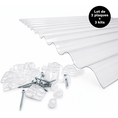MCCOVER Lastre Policarbonato Ondulate Trasparenti 90x250 Cm - Set 2 Pz Con 3 Kit Fissaggio MCCOVER Lastre Policarbonato Ondulate Trasparenti 90x250 Cm - Set 2 Pz Con 3 Kit Fissaggio