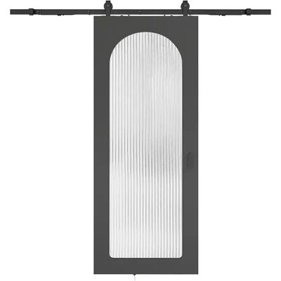 Unique Porta Scorrevole Con Sistema A Parete In Legno E Mdf - Arco Nero E Vetro Temperato Scanalato - H205 X L83 Cm - Odeza Unique Porta Scorrevole Con Sistema A Parete In Legno E Mdf - Arco Nero E Vetro Temperato Scanalato - H205 X L83 Cm - Odeza