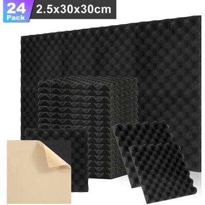 WOLKETON 24 Pannelli Acustici Adesivi, Profilo Ondulato 30 X 30 X 2.5 Cm, Pannelli Fonoassorbenti Per Un Efficace Isolamento Acustico, Colore Nero WOLKETON 24 Pannelli Acustici Adesivi, Profilo Ondulato 30 X 30 X 2.5 Cm, Pannelli Fonoassorbenti Per Un Efficace Isolamento Acustico, Colore Nero