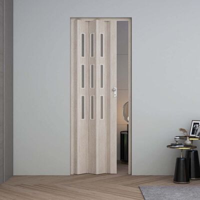 FORTE Porta A Soffietto Da Interno In Pvc 83x214 Cm Mod. Maya Colore Legno Cedro Con Vetro Satinato FORTE Porta A Soffietto Da Interno In Pvc 83x214 Cm Mod. Maya Colore Legno Cedro Con Vetro Satinato