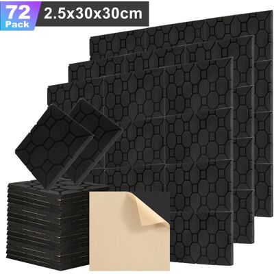 WOLKETON 72 Pannelli Acustici Adesivi, Profilo Cubico 30 X 30 X 2.5 Cm, Pannelli Fonoassorbenti Per Un Efficace Isolamento Acustico, Colore Nero WOLKETON 72 Pannelli Acustici Adesivi, Profilo Cubico 30 X 30 X 2.5 Cm, Pannelli Fonoassorbenti Per Un Efficace Isolamento Acustico, Colore Nero