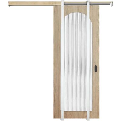 Unique Porta Scorrevole Con Sistema A Scomparsa In Legno E Mdf - Arco Naturale Chiaro E Vetro Temperato Scanalato - H205 X L93 Cm - Odeza Unique Porta Scorrevole Con Sistema A Scomparsa In Legno E Mdf - Arco Naturale Chiaro E Vetro Temperato Scanalato - H205 X L93 Cm - Odeza
