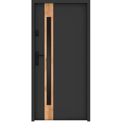 Unique Porta D'Ingresso Apertura A Destra H207 X L100 Cm In Acciaio Pieno E Inox Vetro Fumé Antracite Ed Effetto Rovere Spessore 55 Mm - Braga Unique Porta D'Ingresso Apertura A Destra H207 X L100 Cm In Acciaio Pieno E Inox Vetro Fumé Antracite Ed Effetto Rovere Spessore 55 Mm - Braga