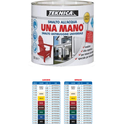 TEKNICA Smalto All'acqua Lucido/opaco Una Mano Antiruggine Univ. Certificato A+haccp - Finitura: Lucido - Formato: 500 Ml - Colore: Nero TEKNICA Smalto All'acqua Lucido/opaco Una Mano Antiruggine Univ. Certificato A+haccp - Finitura: Lucido - Formato: 500 Ml - Colore: Nero