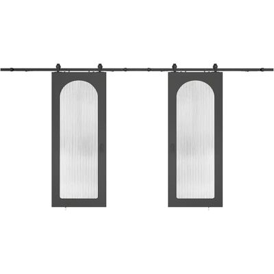Unique Porta Scorrevole Doppia Con Sistema A Parete In Legno E Mdf - Arco Nero E Vetro Temperato Scanalato - 2 X H205 X L93 Cm - Odeza Unique Porta Scorrevole Doppia Con Sistema A Parete In Legno E Mdf - Arco Nero E Vetro Temperato Scanalato - 2 X H205 X L93 Cm - Odeza
