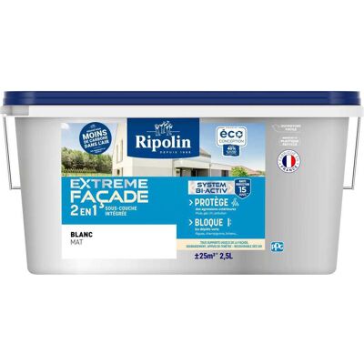 RIPOLIN Peinture Extreme Façade - Blanc Mat - - 2,5 L RIPOLIN Peinture Extreme Façade - Blanc Mat - - 2,5 L