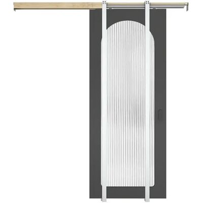Unique Porta Scorrevole Con Sistema A Scomparsa In Legno E Mdf - Arco Nero E Vetro Temperato Scanalato - H205 X L93 Cm - Odeza Unique Porta Scorrevole Con Sistema A Scomparsa In Legno E Mdf - Arco Nero E Vetro Temperato Scanalato - H205 X L93 Cm - Odeza