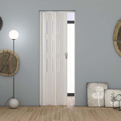 FORTE Porta A Soffietto Da Interno In Pvc 83x214 Cm Mod. Maya Colore Pino Bianco Con Vetro Satinato FORTE Porta A Soffietto Da Interno In Pvc 83x214 Cm Mod. Maya Colore Pino Bianco Con Vetro Satinato