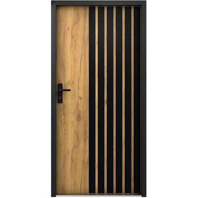 Unique Porta D'Ingresso Piena In Acciaio H207 X L100 Cm Effetto Rovere Con Righe Nere - Spessore 68 Mm - Apertura Verso Destra - Cobrita Unique Porta D'Ingresso Piena In Acciaio H207 X L100 Cm Effetto Rovere Con Righe Nere - Spessore 68 Mm - Apertura Verso Destra - Cobrita