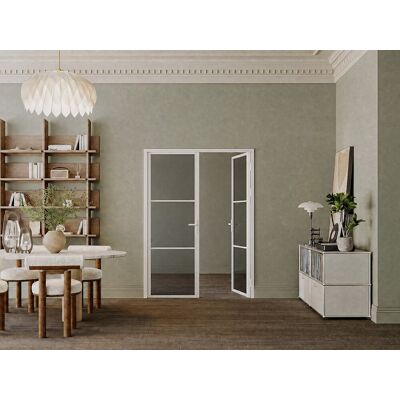 Unique Blocco Porta Reversibile A Due Battanti In Alluminio E Vetro Temperato Fumé - 2 X H204 X L73 Cm - Bianco - Maseru Unique Blocco Porta Reversibile A Due Battanti In Alluminio E Vetro Temperato Fumé - 2 X H204 X L73 Cm - Bianco - Maseru