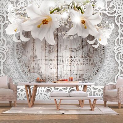 ARTGEIST Fotomurale - Lilies And Wooden Background - 100x70 ARTGEIST Fotomurale - Lilies And Wooden Background - 100x70