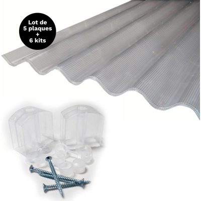 MCCOVER Set 5 Lastre Policarbonato Ondulate Alveolari Go177/51mm + 6 Kit Fissaggio - Traslucido, 92x305 Cm MCCOVER Set 5 Lastre Policarbonato Ondulate Alveolari Go177/51mm + 6 Kit Fissaggio - Traslucido, 92x305 Cm