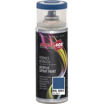 AMBRO-SOL Smalto Acrilico Spray Multiuso Lucido, Bomboletta Spray 400ml, V400, Ral5007 Blu Brillante AMBRO-SOL Smalto Acrilico Spray Multiuso Lucido, Bomboletta Spray 400ml, V400, Ral5007 Blu Brillante