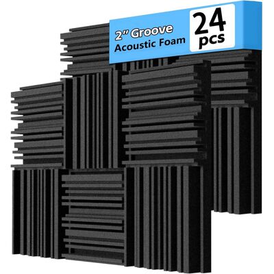 BEXTCOK Confezione Da 24 Pannelli Acustici 30 × 30 × 5 Cm – Schiuma Assorbente A Larga Banda Con Struttura Scanalata, Pannelli Murali Decorativi 3d Per Studio E Isolamento Acustico BEXTCOK Confezione Da 24 Pannelli Acustici 30 × 30 × 5 Cm – Schiuma Assorbente A Larga Banda Con Struttura Scanalata, Pannelli Murali Decorativi 3d Per Studio E Isolamento Acustico