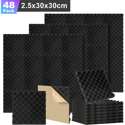 WOLKETON 48 Pannelli Acustici Adesivi, Profilo Ondulato 30 X 30 X 2.5 Cm, Pannelli Fonoassorbenti Per Un Efficace Isolamento Acustico, Colore Nero WOLKETON 48 Pannelli Acustici Adesivi, Profilo Ondulato 30 X 30 X 2.5 Cm, Pannelli Fonoassorbenti Per Un Efficace Isolamento Acustico, Colore Nero