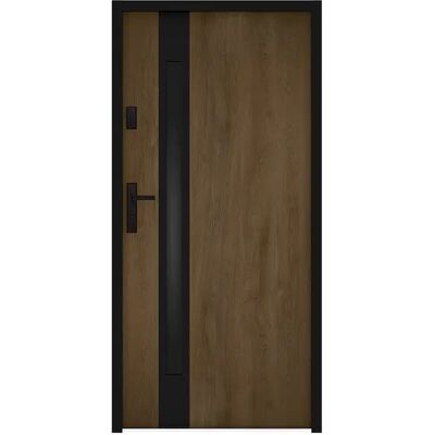 Unique Porta D'Ingresso Apertura A Destra H207 X L100 Cm In Acciaio Pieno E Inox Vetro Fumé Effetto Noce E Nero Spessore 55 Mm - Braga Unique Porta D'Ingresso Apertura A Destra H207 X L100 Cm In Acciaio Pieno E Inox Vetro Fumé Effetto Noce E Nero Spessore 55 Mm - Braga