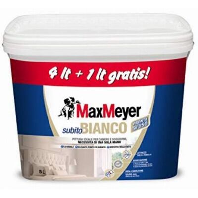 MAX MEYER Idropittura Max Lavabile Subito Bianco 5 L Bianco Opaco - 1 Pezzo MAX MEYER Idropittura Max Lavabile Subito Bianco 5 L Bianco Opaco - 1 Pezzo
