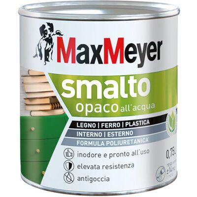 MAX MEYER Maxmeyer Smalto All'acqua Poliuretanico Con Finitura Opaca, Bianco, 0.75l MAX MEYER Maxmeyer Smalto All'acqua Poliuretanico Con Finitura Opaca, Bianco, 0.75l