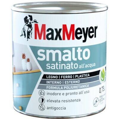 MAX MEYER Maxmeyer Smalto All'acqua Poliuretanico Satinato, Grigio Pietra, 0.75l MAX MEYER Maxmeyer Smalto All'acqua Poliuretanico Satinato, Grigio Pietra, 0.75l
