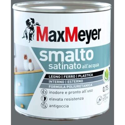 MAX MEYER Maxmeyer Smalto All'acqua Poliuretanico Satinato, Grigio Fumo, 0.75l MAX MEYER Maxmeyer Smalto All'acqua Poliuretanico Satinato, Grigio Fumo, 0.75l