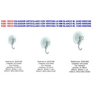 BRINOX - Appendino Articolato Con Ventosa 78 Mm Bianco 1 Unità BRINOX - Appendino Articolato Con Ventosa 78 Mm Bianco 1 Unità