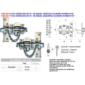 FAC Catenaccio Cilindro Sinistro 307-r Nichel 50 Mm FAC Catenaccio Cilindro Sinistro 307-r Nichel 50 Mm