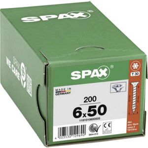 SPAX - Vite Wirox Torx - Ø6 X 50 Mm - Testa Svasata - Filettatura Totale - Confezione Da 200 - 1191010600505 SPAX - Vite Wirox Torx - Ø6 X 50 Mm - Testa Svasata - Filettatura Totale - Confezione Da 200 - 1191010600505