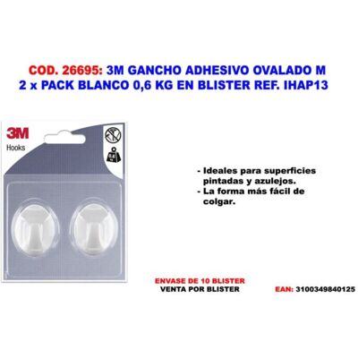 3M - Gancio Adesivo Ovale M Confezione Da 2 Bianco 0,6 Kg Ihap13 3M - Gancio Adesivo Ovale M Confezione Da 2 Bianco 0,6 Kg Ihap13