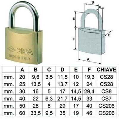 CISA - Lucchetto Ottone Arco Normale 22010 - Mm.25 (art.22010250) CISA - Lucchetto Ottone Arco Normale 22010 - Mm.25 (art.22010250)