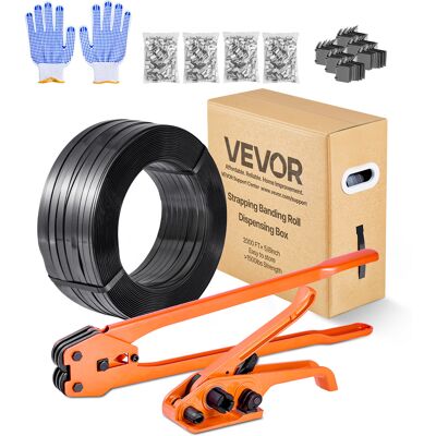 VEVOR Set Di Reggiatura Per Cinghie Plastiche, Rotolo Di Reggetta Da 610 M, Kit Di Reggiatrici Manuali Per Imballaggio Magazzino Trasporto, Con 600 Sigilli Metallici, 200 Protezioni Angolari, Guanti VEVOR Set Di Reggiatura Per Cinghie Plastiche, Rotolo Di Reggetta Da 610 M, Kit Di Reggiatrici Manuali Per Imballaggio Magazzino Trasporto, Con 600 Sigilli Metallici, 200 Protezioni Angolari, Guanti