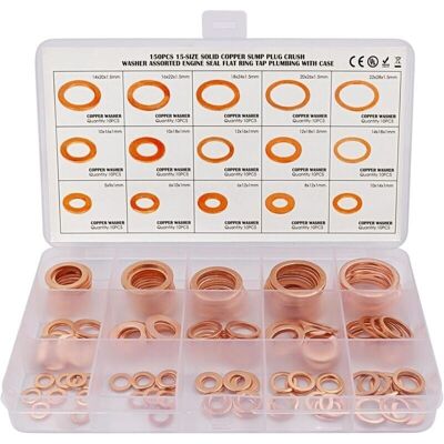 DPZO Kit Assortimento Di 150 Rondelle In Rame Per Tappi Di Scarico, Misure M5, M6, M8, M10, M12, M14, M16, M18, M20, M22, 15 Misure, Rondelle Piatte Per Viti Di Tenuta E Anelli Di Tenuta DPZO Kit Assortimento Di 150 Rondelle In Rame Per Tappi Di Scarico, Misure M5, M6, M8, M10, M12, M14, M16, M18, M20, M22, 15 Misure, Rondelle Piatte Per Viti Di Tenuta E Anelli Di Tenuta