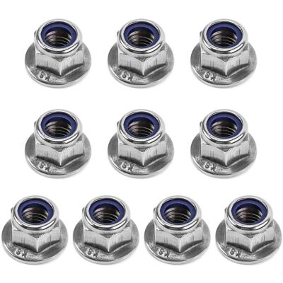 FOCTRO 10 Dadi Di Bloccaggio Flangiati M10 In Acciaio Inox 304 (10 Mm) FOCTRO 10 Dadi Di Bloccaggio Flangiati M10 In Acciaio Inox 304 (10 Mm)