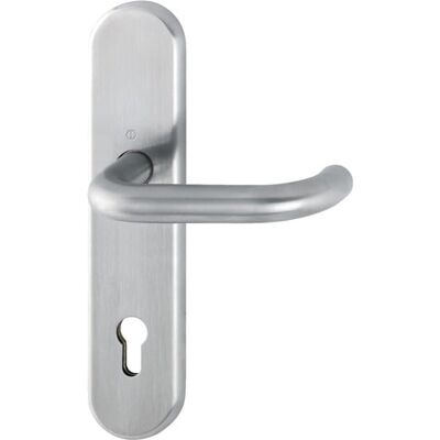 Set Maniglie Hoppe con Piastra Lunga - Acciaio Inox Set Maniglie Hoppe con Piastra Lunga - Acciaio Inox