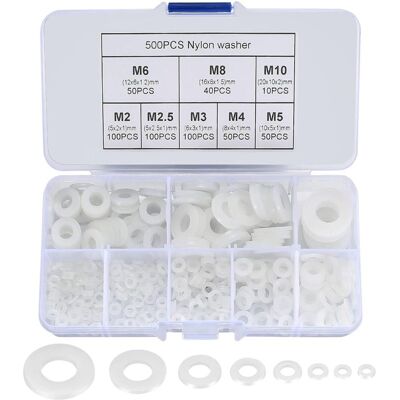 DPZO 500 Rondelle Piatte In Nylon, Kit Assortimento Di Guarnizioni Isolanti Rotonde Per Impianti Idraulici - Bianco, M2/m2.5/m3/m4/m5/m6/m8/m10 DPZO 500 Rondelle Piatte In Nylon, Kit Assortimento Di Guarnizioni Isolanti Rotonde Per Impianti Idraulici - Bianco, M2/m2.5/m3/m4/m5/m6/m8/m10