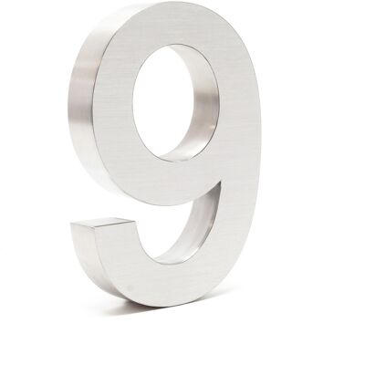 WILTEC Numero Civico "9" 3d Arial 20 Cm Acciaio Inox Resistente Alle Intemperie Con Materiale Di Montaggio WILTEC Numero Civico "9" 3d Arial 20 Cm Acciaio Inox Resistente Alle Intemperie Con Materiale Di Montaggio