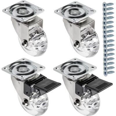 OEM Ruote Per Mobili, Ruote Girevoli, Set Di 4 Ruote Per Mobili: 2 Ruote Con Freno, 2 Senza Freno, In Acciaio E Gomma, +16 Viti Coniche 4x16, Diametro: 50 Mm, Trasparenti OEM Ruote Per Mobili, Ruote Girevoli, Set Di 4 Ruote Per Mobili: 2 Ruote Con Freno, 2 Senza Freno, In Acciaio E Gomma, +16 Viti Coniche 4x16, Diametro: 50 Mm, Trasparenti