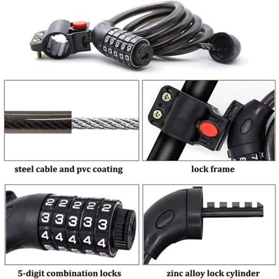 OEM Lucchetto Bicicletta Antifurto A 5 Cifre Codice Regolabile Catena Cavo 1,7m Protezione Scooter Motos Portail Passeggini OEM Lucchetto Bicicletta Antifurto A 5 Cifre Codice Regolabile Catena Cavo 1,7m Protezione Scooter Motos Portail Passeggini