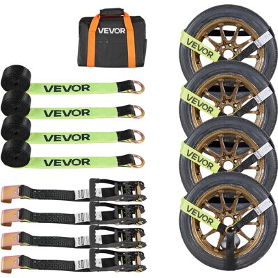 VEVOR Cinghie Di Fissaggio Per Ruote 50,8 X 3048 Mm Con Gancio Piatto Forza Alla Trazione Di 4540 Kg, Sistema Di Tensionamento Per Pneumatici, Motociclette, Suv, Rimorchi, Nero VEVOR Cinghie Di Fissaggio Per Ruote 50,8 X 3048 Mm Con Gancio Piatto Forza Alla Trazione Di 4540 Kg, Sistema Di Tensionamento Per Pneumatici, Motociclette, Suv, Rimorchi, Nero