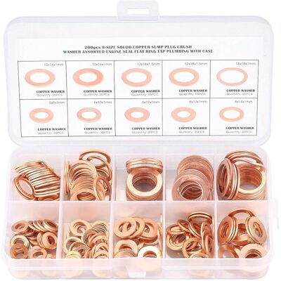 OEM 200 Pezzi 10 Specifiche Guarnizioni Ad Anello Di Tenuta, M5 M6 M8 M10 M12 M14, Kit Assortimento Di Rondelle In Rame, Rondelle In Metallo Di Rame, Guarnizioni Ad Anello Di Tenuta, Rondelle In Rame Guar OEM 200 Pezzi 10 Specifiche Guarnizioni Ad Anello Di Tenuta, M5 M6 M8 M10 M12 M14, Kit Assortimento Di Rondelle In Rame, Rondelle In Metallo Di Rame, Guarnizioni Ad Anello Di Tenuta, Rondelle In Rame Guar