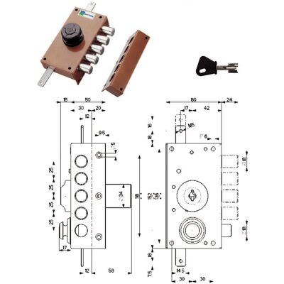 MOTTURA Serratura Triplice Da Applicare Senza Scrocco Con Pomolo A Pompa 30427 - Mm.30 Dx Cilindro Ø Mm.34 (30427vd60x) MOTTURA Serratura Triplice Da Applicare Senza Scrocco Con Pomolo A Pompa 30427 - Mm.30 Dx Cilindro Ø Mm.34 (30427vd60x)