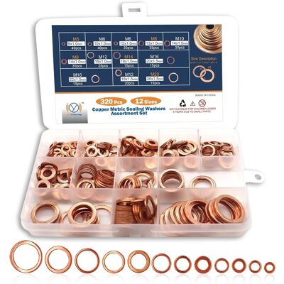 OEM Assortimento Di Guarnizioni In Rame Da 320 Pezzi, Anello In Rame, Rondella In Rame Per Motore Di Barca Per Auto (m5 M6 M8 M10 M12 M14 M16 M20) OEM Assortimento Di Guarnizioni In Rame Da 320 Pezzi, Anello In Rame, Rondella In Rame Per Motore Di Barca Per Auto (m5 M6 M8 M10 M12 M14 M16 M20)