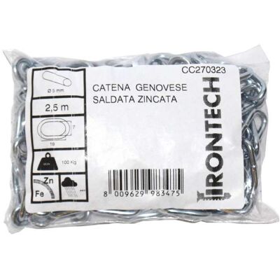 MASIDEF Catena Genovese Pretagliata 3 Mm. In Acciaio Zincato 2,5 Mt. MASIDEF Catena Genovese Pretagliata 3 Mm. In Acciaio Zincato 2,5 Mt.