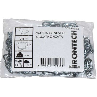 MASIDEF Catena Genovese Pretagliata 2 Mm. In Acciaio Zincato 2,5 Mt. MASIDEF Catena Genovese Pretagliata 2 Mm. In Acciaio Zincato 2,5 Mt.