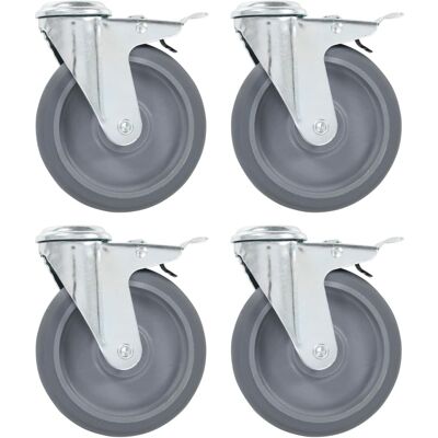 VIDAXL Ruote Girevoli Con Foro Per Bulloni E Doppio Freno 4 Pz 125 Mm VIDAXL Ruote Girevoli Con Foro Per Bulloni E Doppio Freno 4 Pz 125 Mm