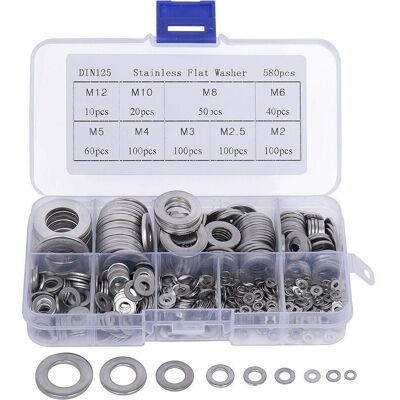 OEM Set Di 580 Guarnizioni Metalliche, Rondelle Piatte In Acciaio Inox 304, M2-m12, In Scatola OEM Set Di 580 Guarnizioni Metalliche, Rondelle Piatte In Acciaio Inox 304, M2-m12, In Scatola