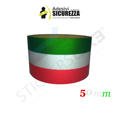 STICKERSLAB Fascia Adesiva Rifrangente Tricolore Italia 25/50mm Larghezza - 5cm (50mm), Lunghezza - 1 Metro STICKERSLAB Fascia Adesiva Rifrangente Tricolore Italia 25/50mm Larghezza - 5cm (50mm), Lunghezza - 1 Metro