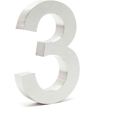 WILTEC Numero Civico '3' 3d Arial 20 Cm Acciaio Inox Resistente Alle Intemperie Con Materiale Di Montaggio - WILTEC Numero Civico '3' 3d Arial 20 Cm Acciaio Inox Resistente Alle Intemperie Con Materiale Di Montaggio -