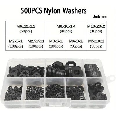 LABLANC 500 Pezzi Di Rondelle In Plastica, Rondelle Piatte In Nylon Nere, Guarnizioni Isolanti Piatte Rotonde, Kit Assortimento Di Distanziatori In Plastica Con O-ring Per Impianti Idraulici - M2/m2.5/m3/m4/m LABLANC 500 Pezzi Di Rondelle In Plastica, Rondelle Piatte In Nylon Nere, Guarnizioni Isolanti Piatte Rotonde, Kit Assortimento Di Distanziatori In Plastica Con O-ring Per Impianti Idraulici - M2/m2.5/m3/m4/m