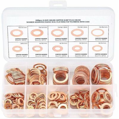 OEM Confezione Di Rondelle In Rame - Anelli Di Tenuta - Rondelle Piatte Con Scatola - Assortimento Da 200 Pezzi Per Sigillatura - Misure M5 M6 M8 M10 M12 M14. -crezuo OEM Confezione Di Rondelle In Rame - Anelli Di Tenuta - Rondelle Piatte Con Scatola - Assortimento Da 200 Pezzi Per Sigillatura - Misure M5 M6 M8 M10 M12 M14. -crezuo