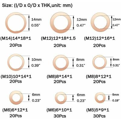 OEM Assortimento 200 Pz Rondelle Metalliche Rame - Guarnizioni Sigillanti M5 M6 M8 M10 M12 M14 Con Contenitore OEM Assortimento 200 Pz Rondelle Metalliche Rame - Guarnizioni Sigillanti M5 M6 M8 M10 M12 M14 Con Contenitore
